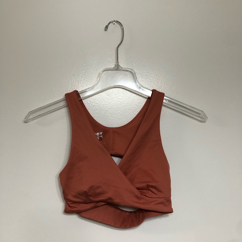 Rust colored wrap front sports bra